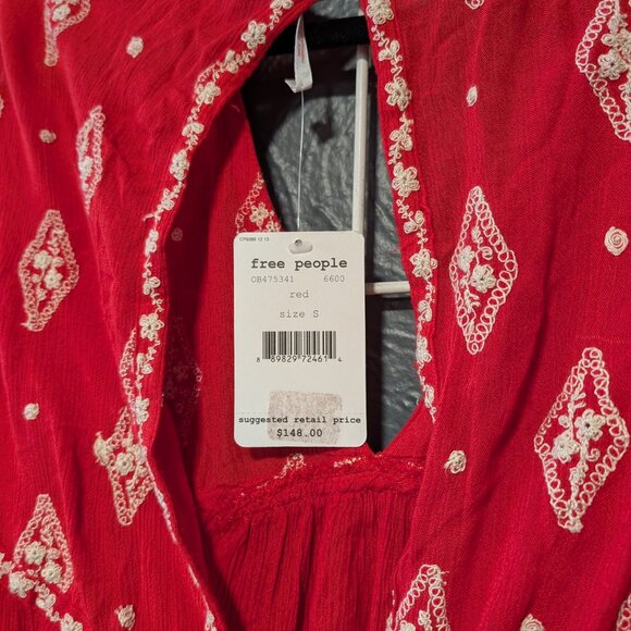 BNWT Free People Red with Cream Embroidery Dress. Size S - Picture 6 of 6